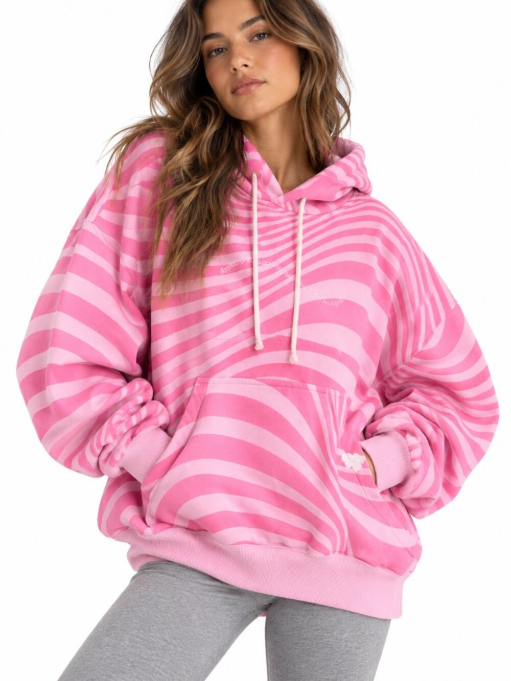Nike Pink Icicle Stripe Oversize Hoodie sz M Mind Over Matter Show Yourself Love